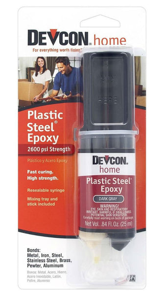 Devcon 62345 Plastic Steel Epoxy Syringe, Dark Gray, 25 ml