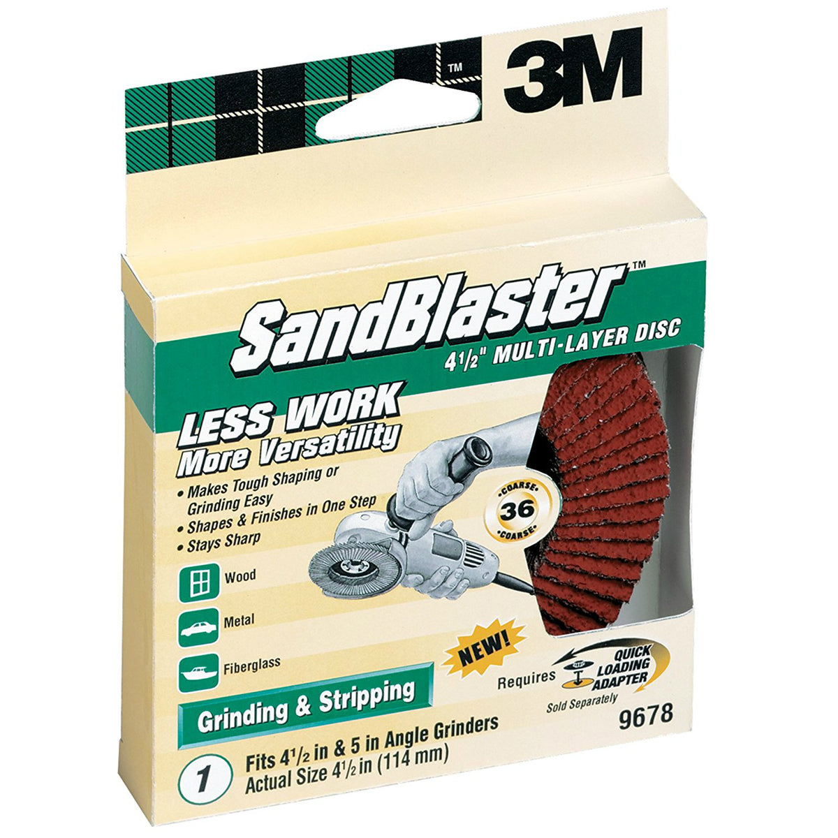 3M 9678 SandBlaster Right Angle Grinder Multi-Layer Sanding Disc, 4.5", 36 Grit