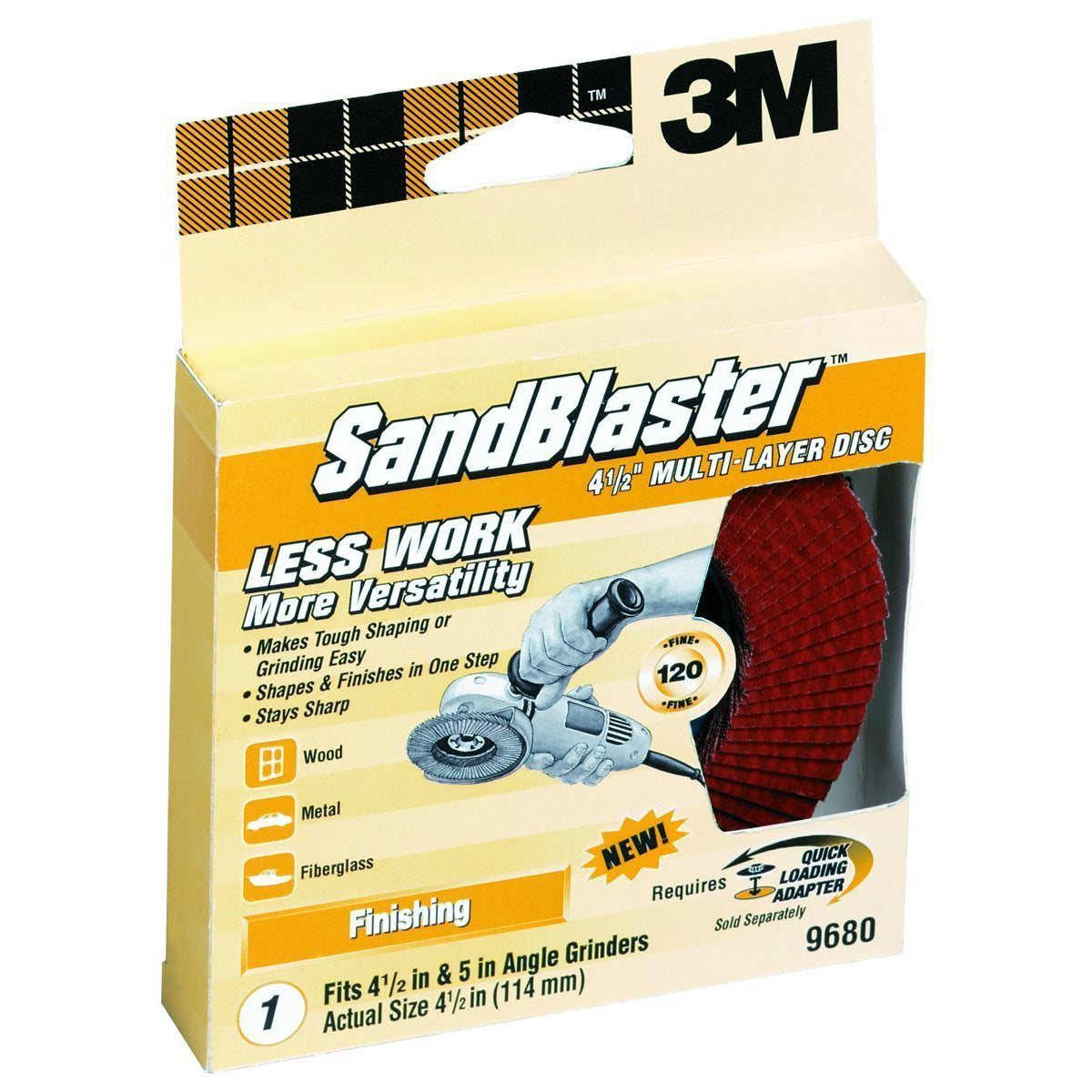 3M 9680 SandBlaster Right Angle Grinder Multi-Layer Sanding Disc, 4.5", 120 Grit