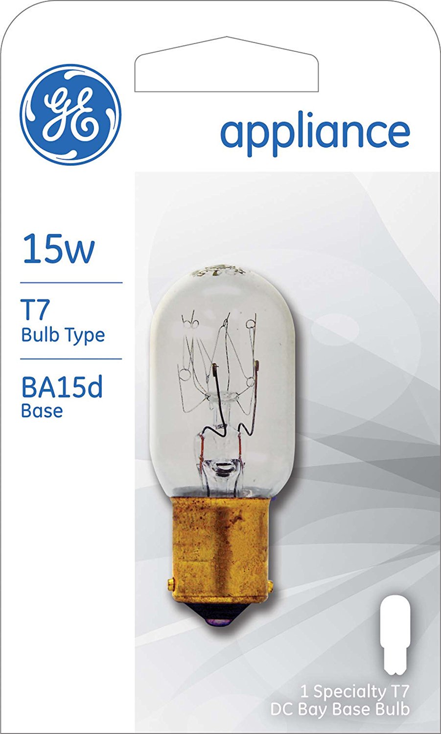 GE 35154 Double Contact Bayonet Base T7 Appliance Light Bulb, Clear, 15W, 120V