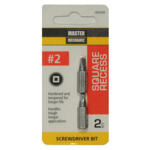 Master Mechanic 442509 Square Recessed Bit Tip, #2 / 1", 2-Pack