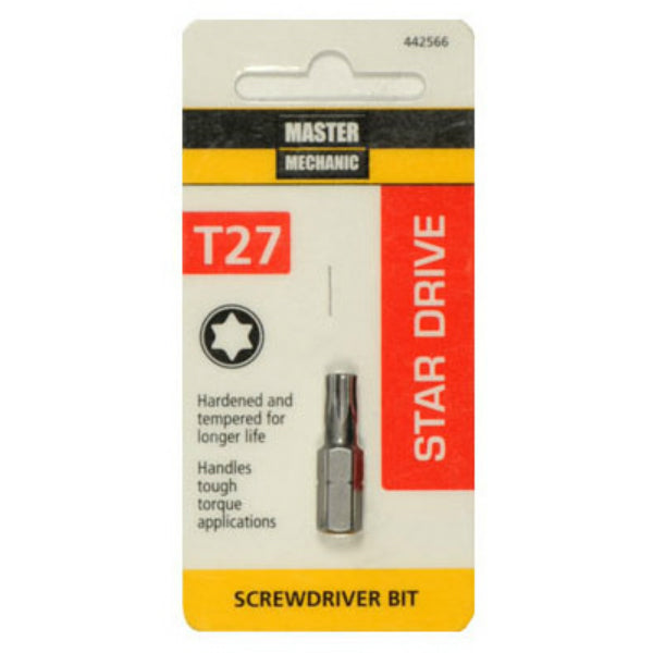 Master Mechanic 442566 Star Drive Screwdriver Insert Bit Tip, Torx 27 , 1"