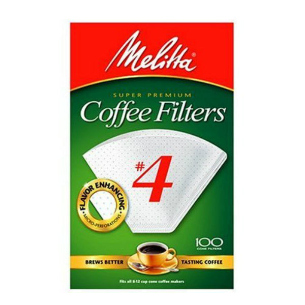 Melitta® 624102 Super Premium Cone Coffee Filters, White, #4, 100-Pack