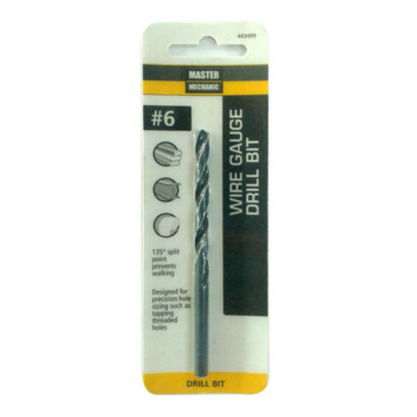 Master Mechanic 443499 Black Oxide Wire Gauge Number Drill Bit, #6, 3-3/4"