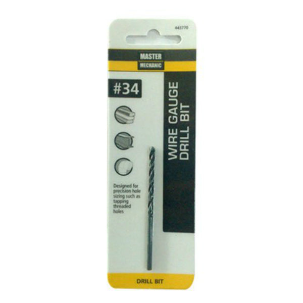Master Mechanic 443770 Black Oxide Wire Gauge Number Drill Bit, #34, 2-5/8"