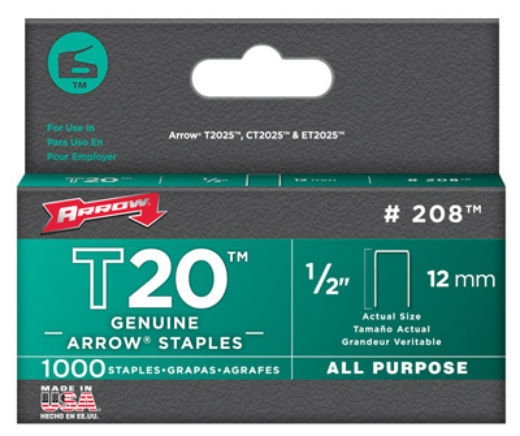 Arrow Fastener 208 T-20 Staple for T-2025 Multipurpose Tacker, 1/2"