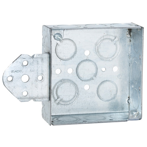 RACO® 8193 Steel B Bracket Square Box, Welded with Conduit KO's, 4" x 1-1/2"