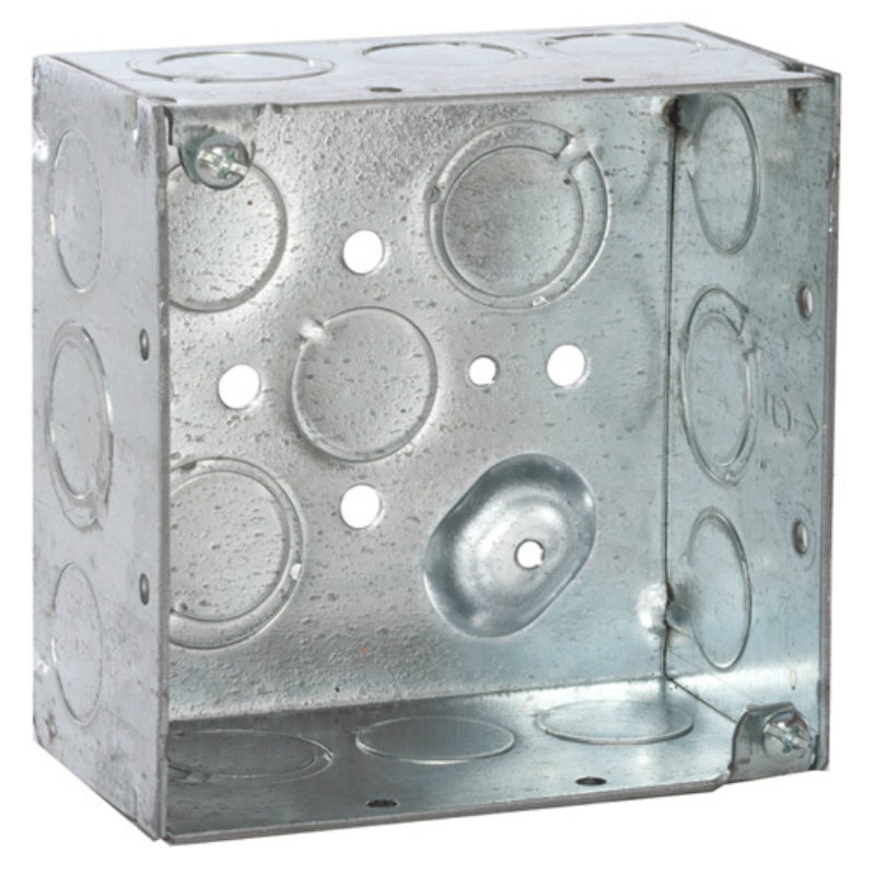RACO® 8232 Welded Corners Square Box with Conduit KO's, Steel, 4" x 2-1/8"