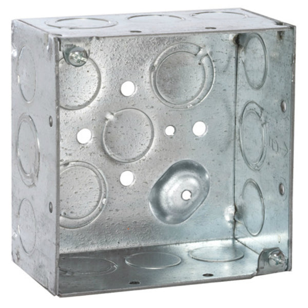 RACO® 8232 Welded Corners Square Box with Conduit KO's, Steel, 4" x 2-1/8"