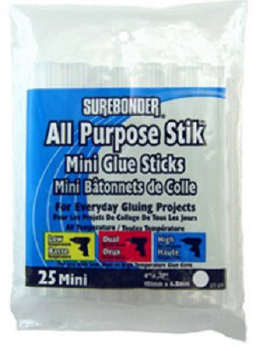 Surebonder® DT-25 All Purpose Mini Glue Stick, Clear, 0.28" X 4", 25-Pack