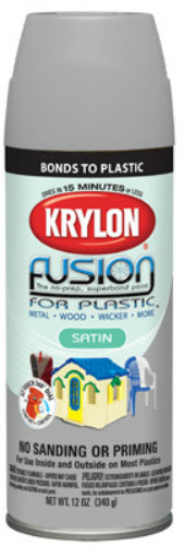 Krylon® 2439 Fusion for Plastic® Spray Paint, 12 Oz, Pewter Gray, Satin Finish