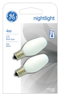 GE Lighting 16001 Candelobra Base C7 Night Light Bulb, 4W, White, 2-Pack