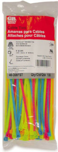 Gardner Bender 46-308FST Fluorescent Cable Tie, Assorted Color, 8"