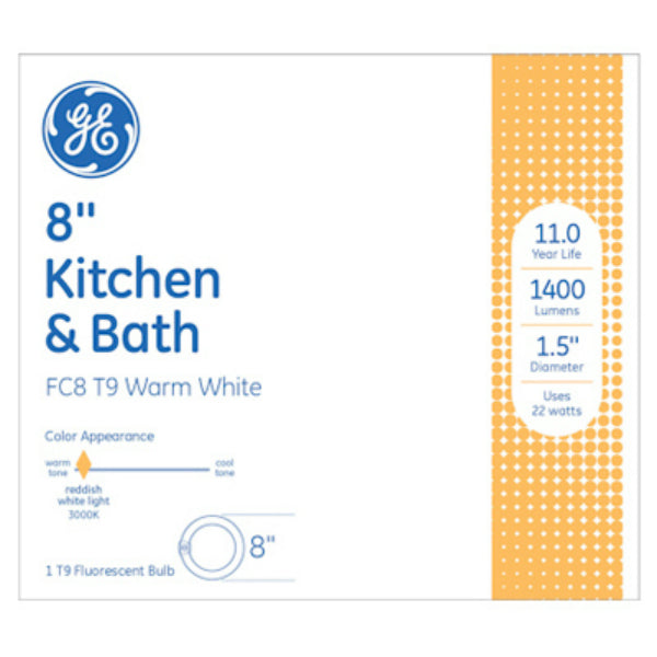 GE Lighting 11084 Kitchen & Bath T9 Circline Fluorescent Bulb 8", 22W, W. White
