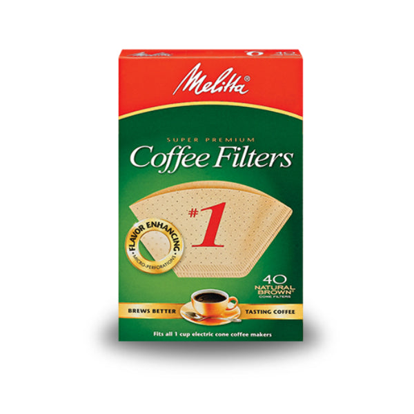 Melitta® 620122 Cone Coffee Filter, #1, Natural Brown, 40-Pack