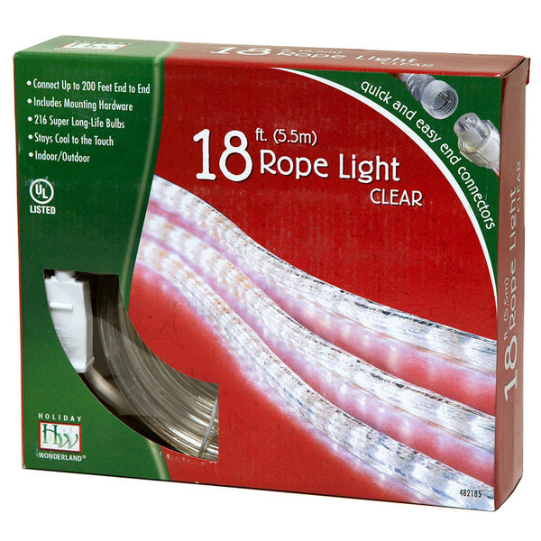 Holiday Wonderland 55130-88 Christmas Rope Light Set, 216-Lights, 18', Clear