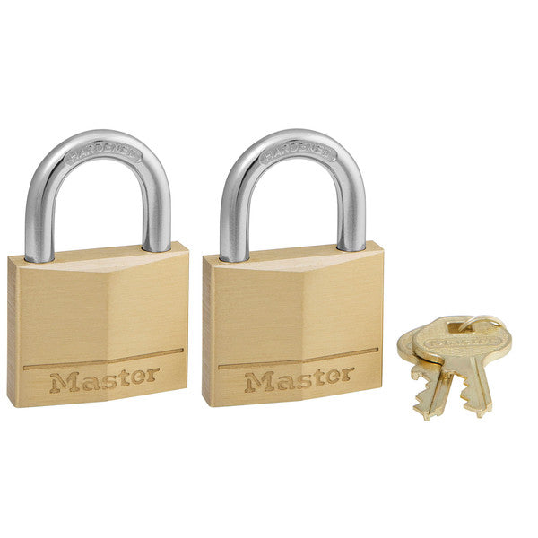 Master Lock 140T Keyed Alike Solid Brass Padlock, 1-9/16", 2-Pack