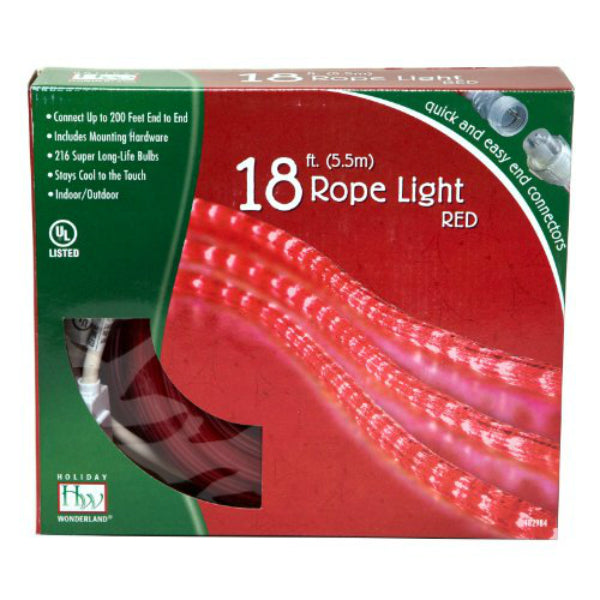 Holiday Wonderland 55133-88 Christmas Rope Light Set, 216-Lights, 18', Red