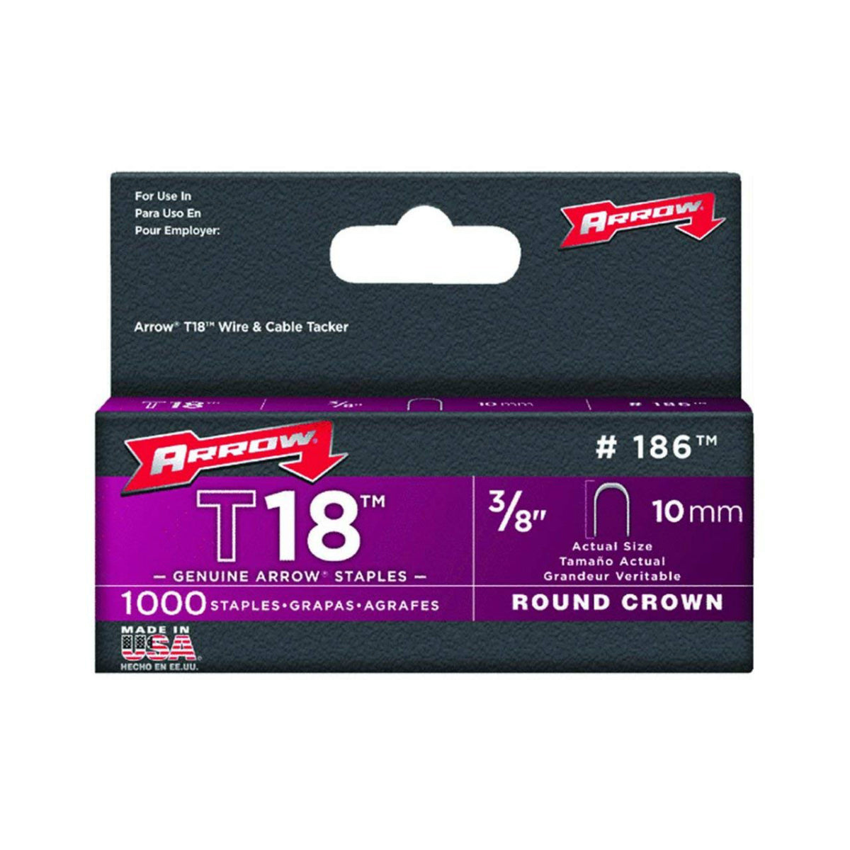Arrow Fastener 186 Staples for T-18 Cable Wire Tacker, 3/8", 1000-Count