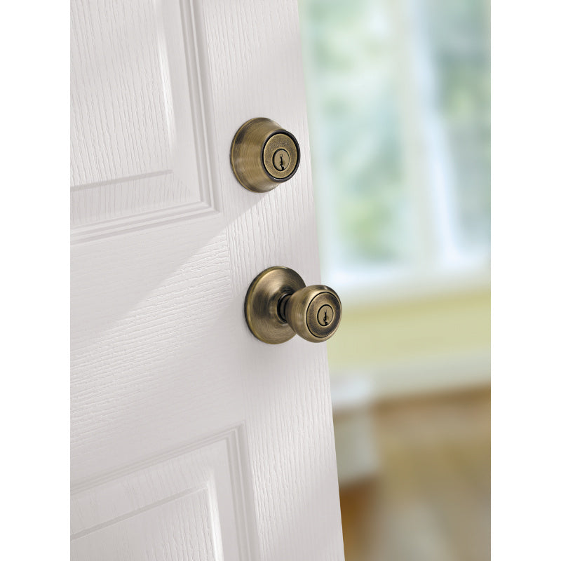 Kwikset® 690T-5-CP-CODE-K6 Tylo Single Cylinder Combo Lockset, Antique Brass