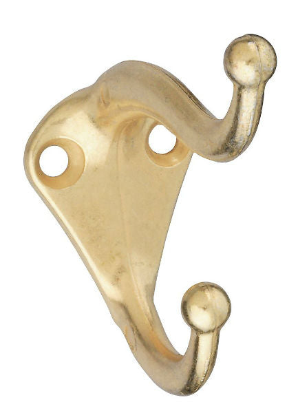 National Hardware® N243-717 Coat & Hat Hook, Bright Brass, 2-Pack