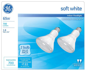 GE Lighting 44488 Indoor Reflector R30 Floodlight Bulb 65W, Soft White, 2-Pack