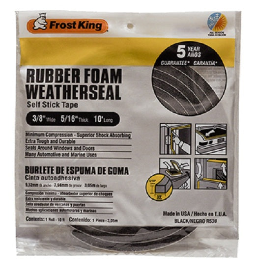 Frost King R538H Rubber Foam Weather-Strip Tape, 3/8" x 5/16", Black