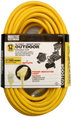 Master Electrician 04188ME Three-Outlet Extension Cord, 50', 12/3, Yellow