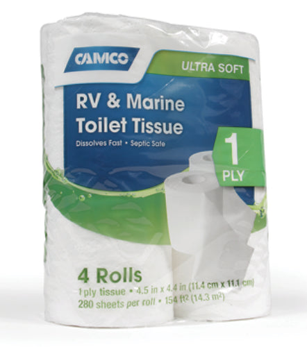 Camco 40276 One Ply RV & Marine Toilet Tissue, 280 Sheet, 4-Pack