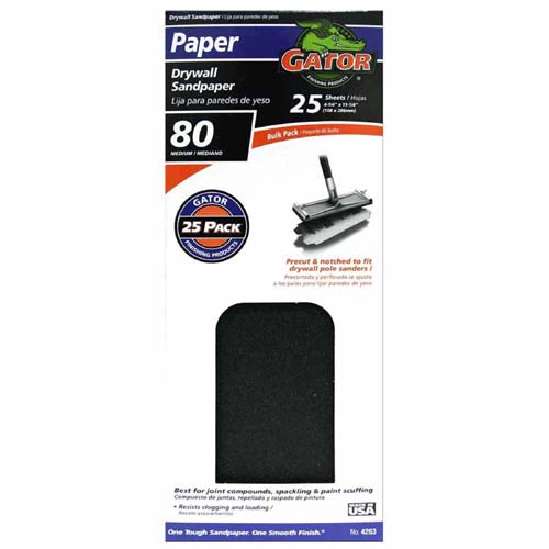 Gator 4263 Precut Drywall Sandpaper, 80 Grit, 4.25" x 11.25"