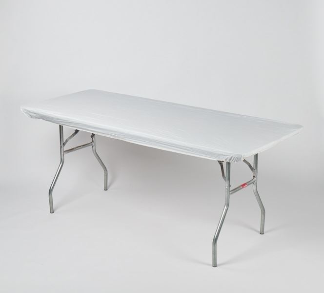 Kwik-Covers® 3096PKW Banquet Tablecover with Elastic Edging, White, 30" x 96"