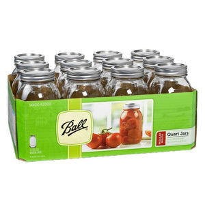 Ball 62000 Regular Mouth Glass Mason Jars w/ Lids & Bands, 1-Qt, 12-Pack