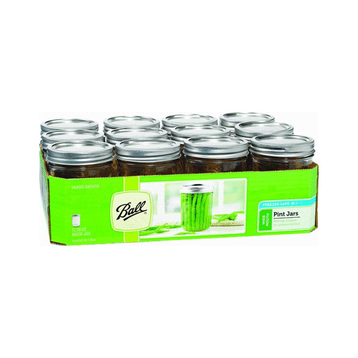 Ball 66000 Wide Mouth Mason Jar with Lids & Bands, 1 Pint, 12-Pack
