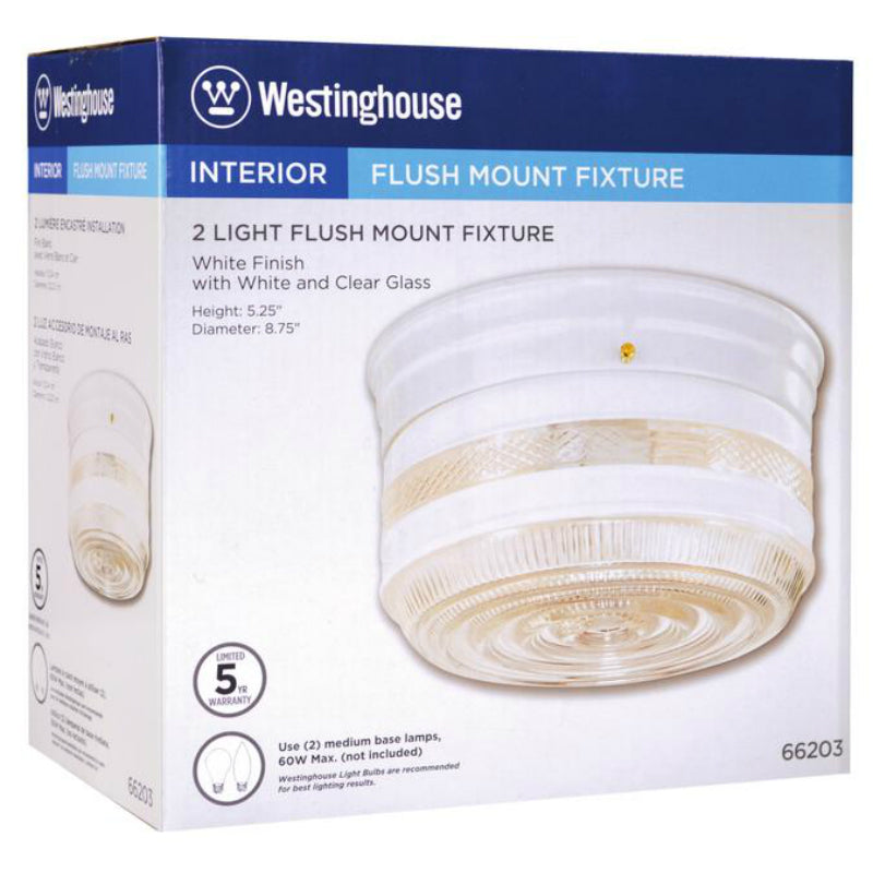 Westinghouse 66203 Two-Light Interior Flush-Mount Ceiling Fixture, White