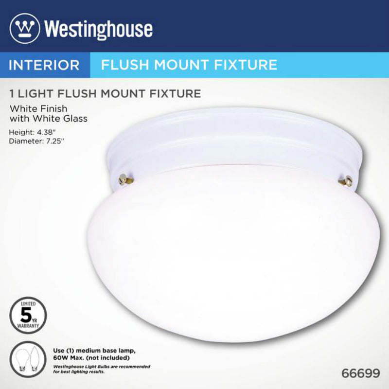 Westinghouse 66699 One-Light Indoor Flush-Mount Ceiling Fixture, White Finish