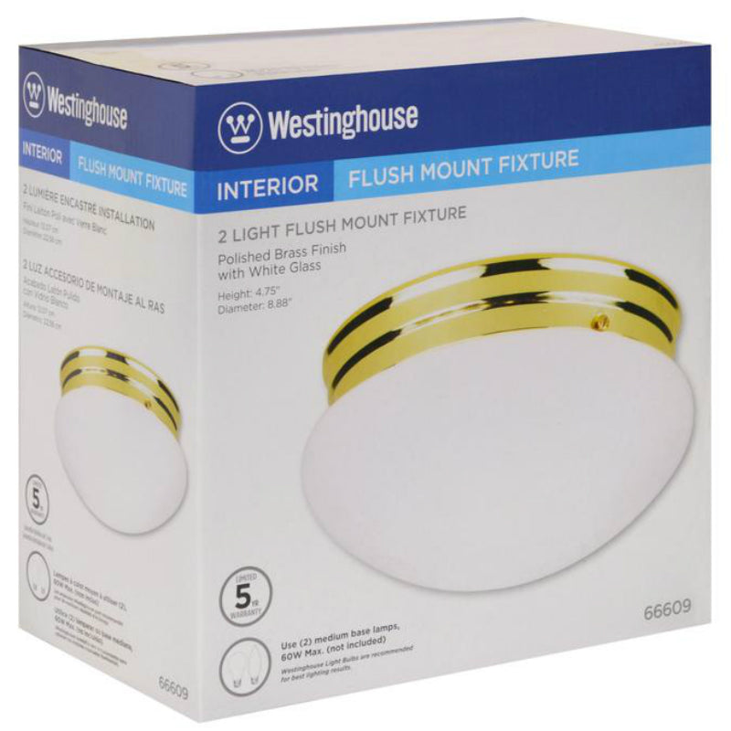 Westinghouse 66609 2-Light Interior Flush-Mount Ceiling Fixture, Polished Brass