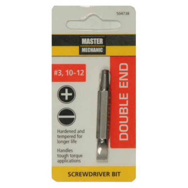 Master Mechanic 504738 Double-End Phillips Screwdriver Bit, #3/10-12 Slotted