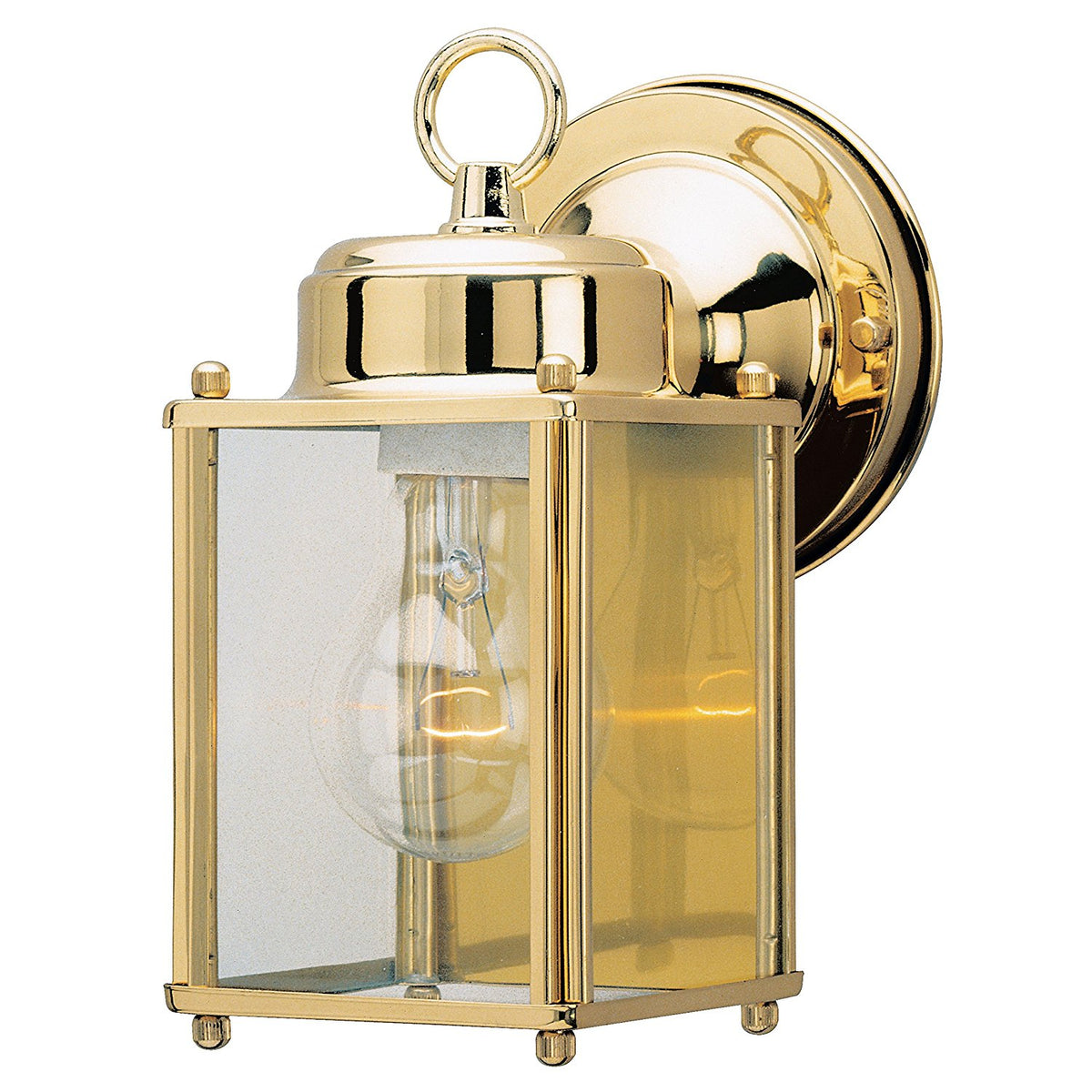 Westinghouse 66936 Square 1-Light Wall Lantern w/Glass Panels, Polished Brass