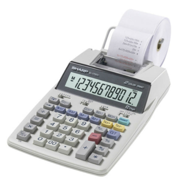 Sharp® EL1750V Portable 12-Digit 2-Color Printing LCD Display Calculator, Large