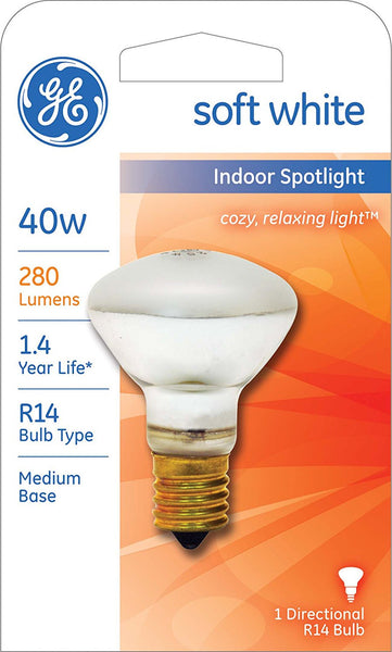 GE 25776 Indoor Spotlight R14 Directional Bulb w/Medium Base, Soft White, 40W