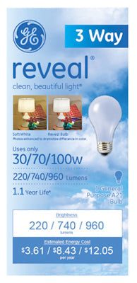 GE Lighting 97784 Reveal® 3-Way Incandescent A21 Bulb, Soft White, 30/70/100W