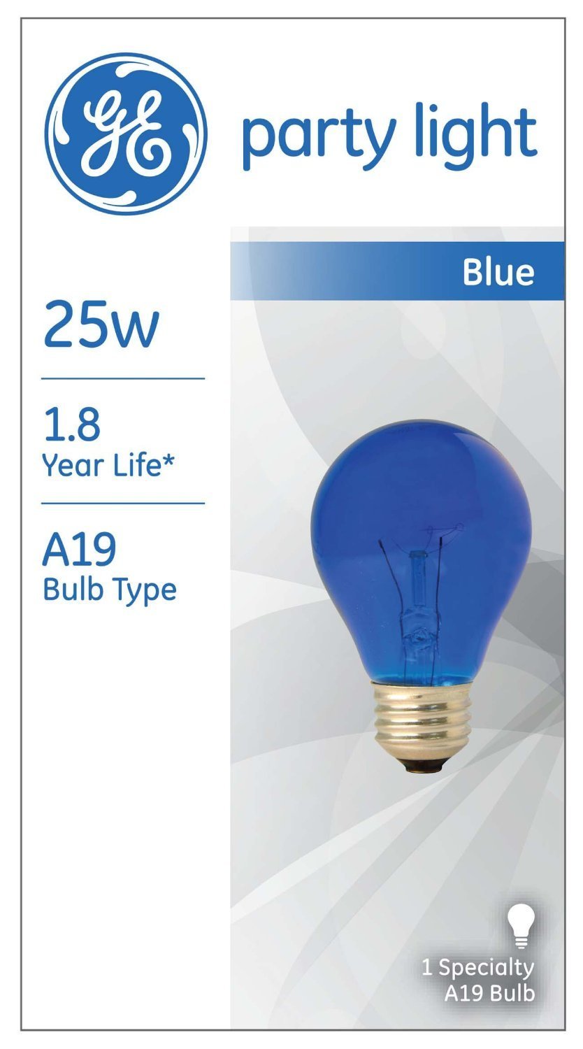 GE Lighting 49724 Medium Base Incandescent A19 Party Light Bulb, Blue, 25W