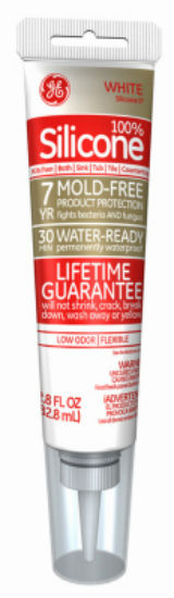 GE GE281 Silicone II Kitchen & Bath Caulk, White, 2.8 Oz