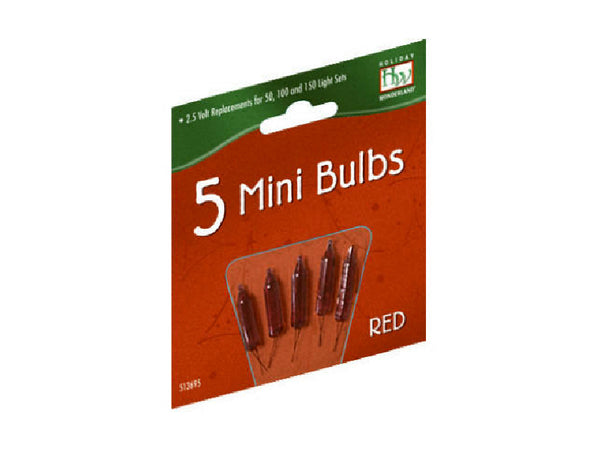 Holiday Wonderland 1115-3-88 Christmas Replacement Mini Bulbs, Red, 5-Pack