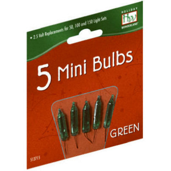 Holiday Wonderland 1115-7-88 Christmas Replacement Mini Bulbs, Green, 5-Pack