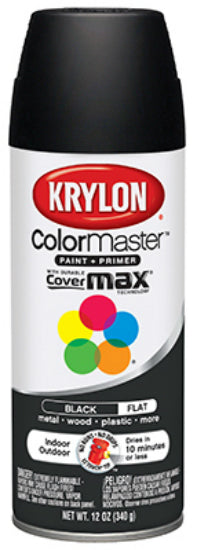 Krylon K05160202 Colormaster™ Spray Enamel Paint & Primer, 12 Oz, Flat Black