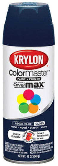 Krylon® K05190102 ColorMaster™ Spray Enamel Paint & Primer, 12 Oz, Regal Blue