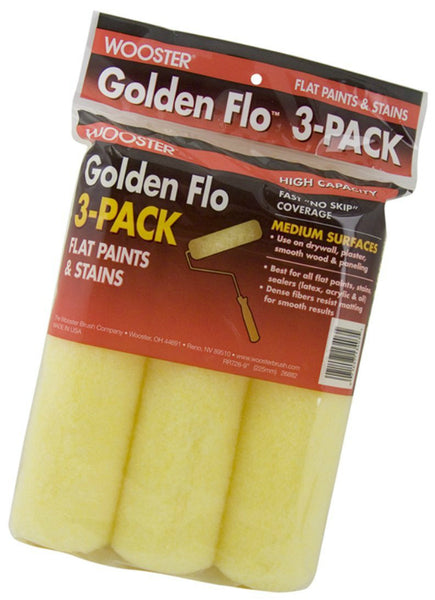 Wooster® RR726-9 Golden Flo™ Knitted Roller Cover, 3/8" Nap x 9", Yellow, 3-Pack