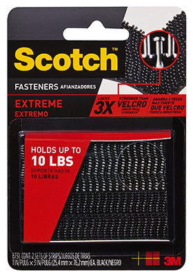 Scotch RF6731 Extreme Reclosable Fasteners, 1" x 3", Black, 2-Pack