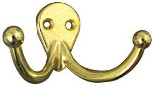 National Hardware® N199-224 Double Coat & Hat Hook, Bright Brass, 2-Pack